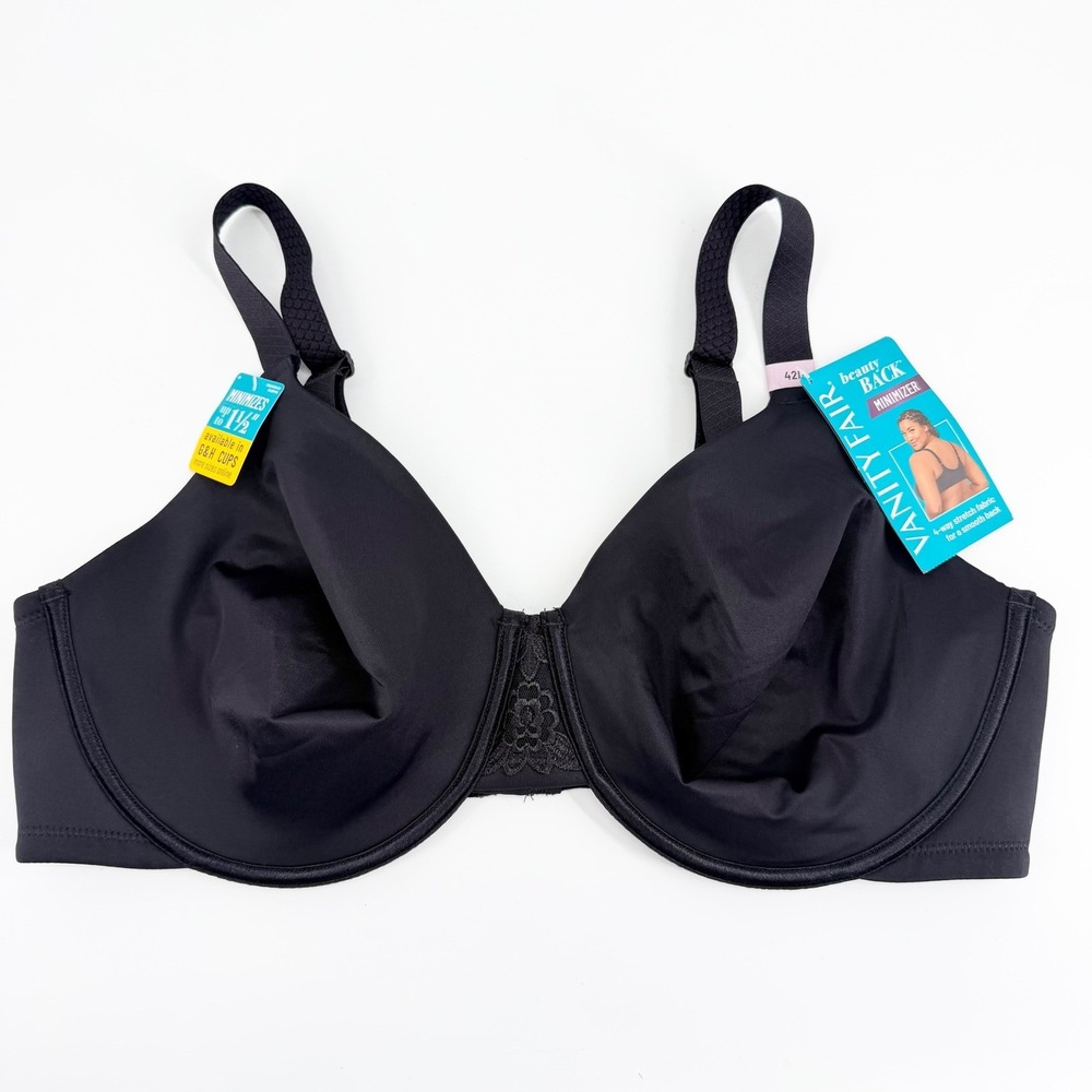 Vanity Fair Beauty Back Minimizer Bra 42D Black Full Coverage NWT 76080